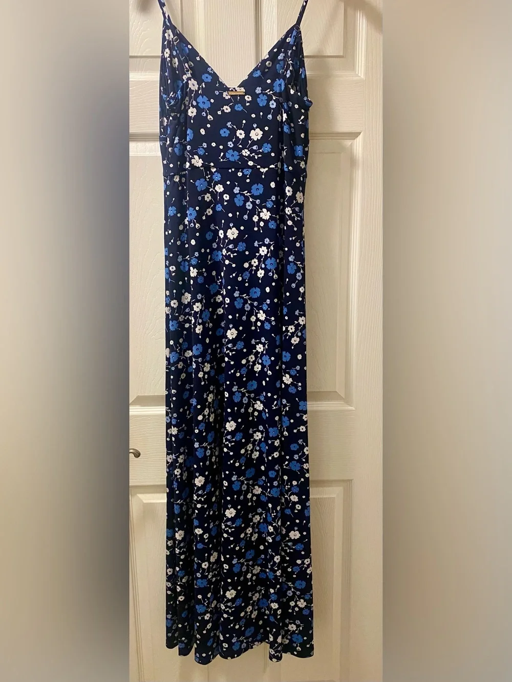 Michael Kors Navy Maxi Skirt with Blue & White Floral Print